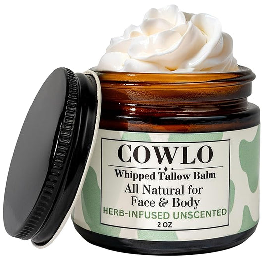 Whipped Tallow Balm & Body Butter (Unscented/Herb-Infused) Grass Fed Tallow Moisturizer for Face, Body & Baby – Organic Olive Oil Infused with Calendula & Frankincense – Handmade Skincare, 2 oz