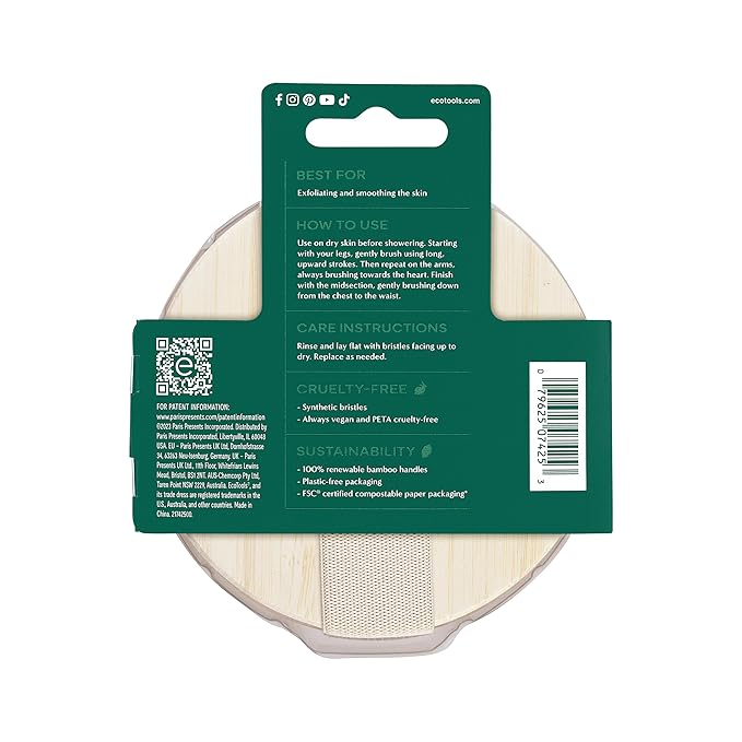 EcoTools Dry Body Brush, for Post Shower & Bath Skincare Routine, Removes Dirt & Promotes Blood Circulation, Helps Reduce Appearance of Cellulite, Eco-Friendly, Vegan & Cruelty-Free, 1 Count