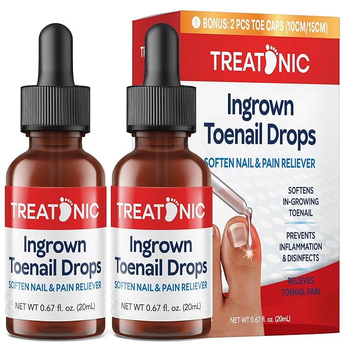 Treatonic Ingrown Toenail Treatment Drops - Ingrown Toenail Softener and Reliever Kit for Easy Trimming with Silicone Gel Toe Caps - 2 Pack