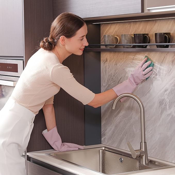 COOLJOB Large Household Rubber Gloves with Cotton Liner & Non-slip Grip, Waterproof Long Lasting Dishwashing Gloves for Kitchen & Bathroom Cleaning, Purple, 1 Pair