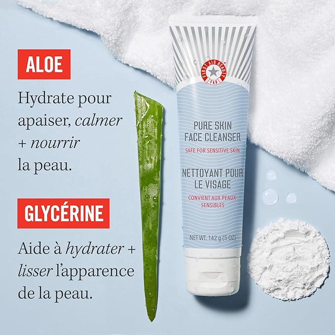 First Aid Beauty - Pure Skin Face Cleanser, Effectively Removes Makeup, Dirt, and Impurities, Gentle Cleanser Leaves Skin Soft & Supple, Safe for Sensitive Skin, Fragrance Free, 11 oz