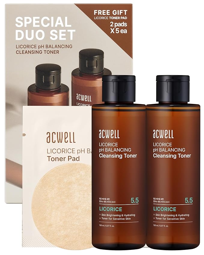 ACWELL Licorice pH Balancing Korean Toner for Cleansing - Alcohol-Free PH5.5 Hydrating Facial Astringent -Skin Clarifying & Hydration Boosting Toner, 5.07 fl.oz. 2 Pack
