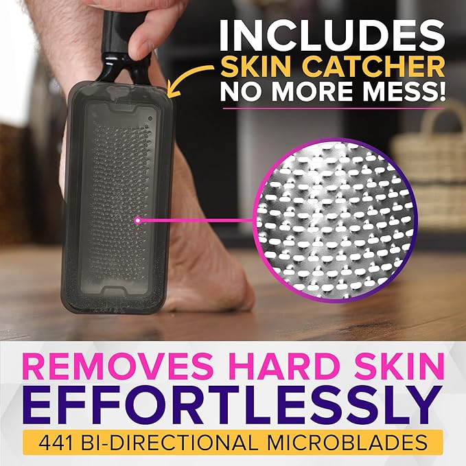 RUSTPROOF Foot File Callus Remover for Feet with Skin Catcher (XL Size) NYK1 MEGAFILE Foot Callus Remover for Wet & Dry Use - High-Performance Feet Scrubber with Textured Grip for Non-Slip Control