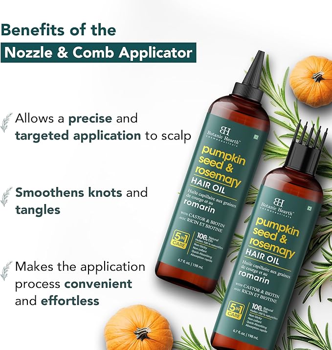 Botanic Hearth 100% Pure Rosemary Pumpkin Seed Oil for Hair Growth, Strengthening Hair Oil for Dry, Damaged, Thinning Hair, Nourishing Hair Tonic for Stronger & Healthier Scalp, Hair Serum, 6.7 fl oz