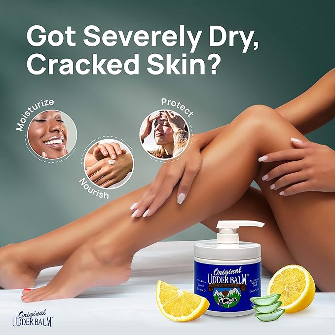 Original Udder Balm Pump Jar - Made in USA - Extra Thick Udder Cream & Hand Balm for Dry Skin, Cracked Heels, Rough Hands – Deep Moisture Heel Cream & Foot Moisturizer with Aloe Vera, 16 Fl Oz
