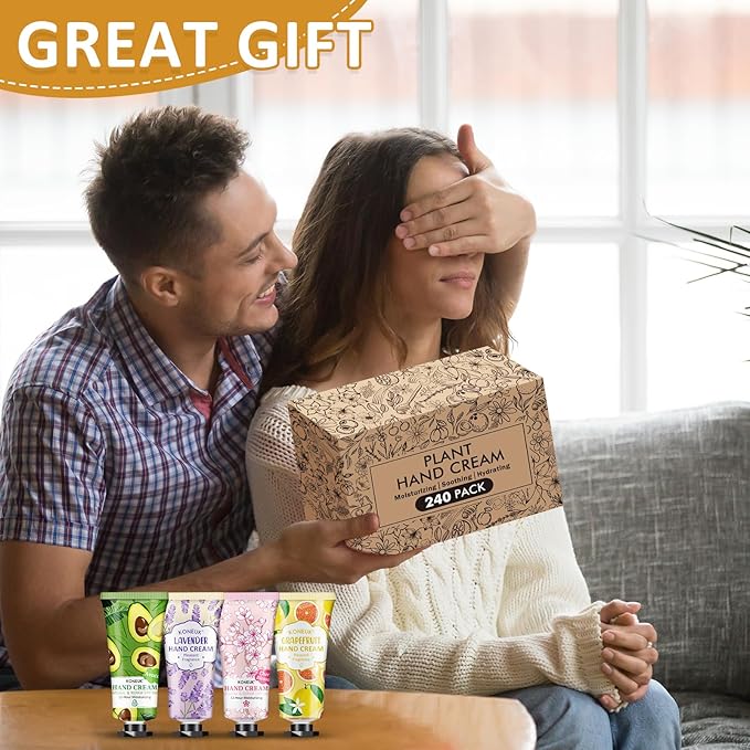 240 Pack Hand Cream Set for Women, Christmas Gifts, Bridesmaid Gifts, Birthday Gifts, Small Gifts and Stocking Stuffers for Guests, Bulk Moisturizing Hand Lotion Travel Size for Dry Cracked Hands