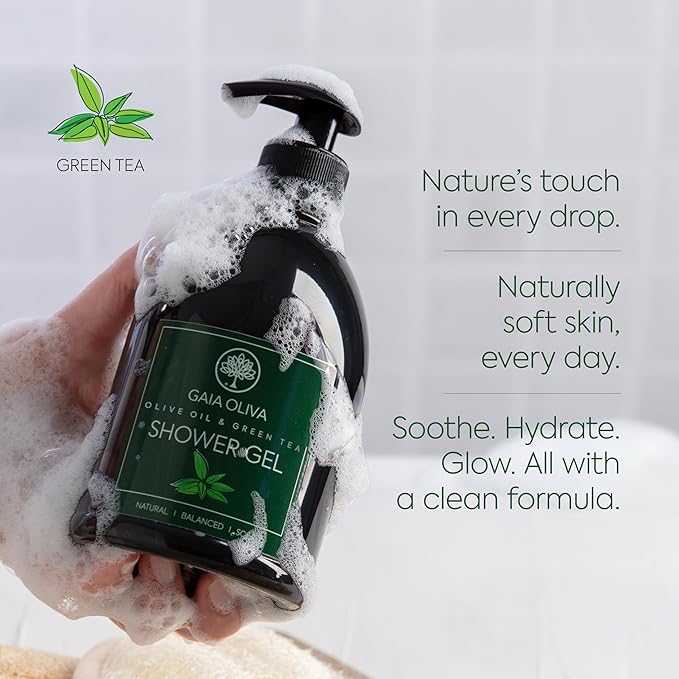 GAIA Oliva Olive Oil Shower Gel – Natural Body Wash with Green Tea, Hydrating, Moisturizing Body Wash for Women & Men, Plant-based Bath & Shower Gel for Dry Skin, 16.9 Fl Oz (Pack Of 1)