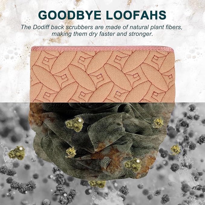 Exfoliating Back Scrubber for Use in Shower, 38.5 Inch Back Washer with Handles, Dual-Sided Body Exfoliator for Daily & Deep Skin Cleaning, Bath Back Scrub Washcloth for Men & Women (Pink)