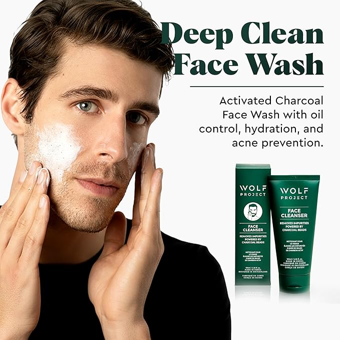 Wolf Project Activated Charcoal Beads Korean Face Wash - Charcoal Face Cleanser with Oil Control Prevents Acne, Deeply Cleanses, Hydrates and Moisturizes Skin. Natural Facial Cleanser