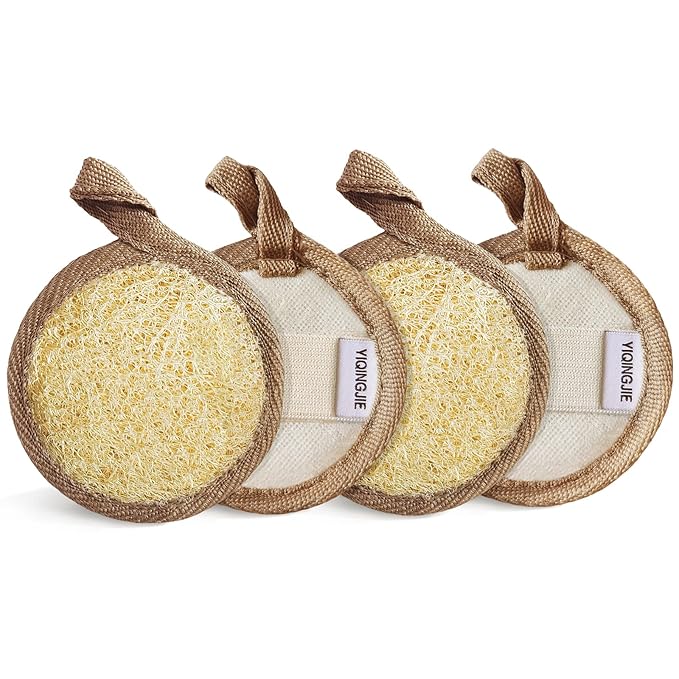 Face Exfoliating Loofah Pad Scrubber, Soft and Easy Foaming Facial Loofah Makeup Remover Sponge（ 4 Pack） Clean Pore and Blackhead Sponge Pad, Brown