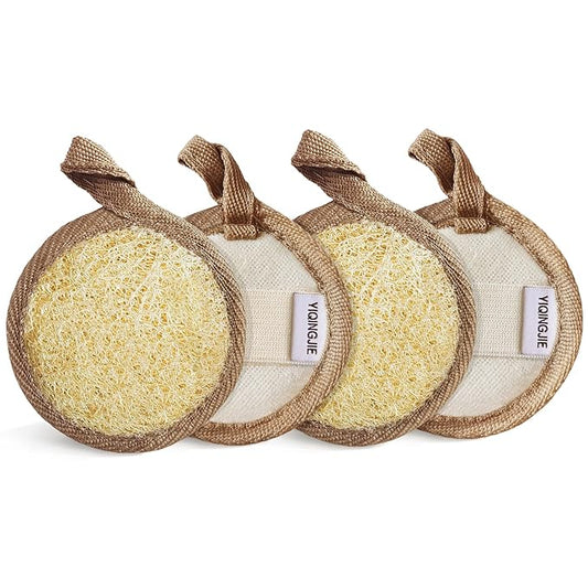 Face Exfoliating Loofah Pad Scrubber, Soft and Easy Foaming Facial Loofah Makeup Remover Sponge（ 4 Pack） Clean Pore and Blackhead Sponge Pad, Brown