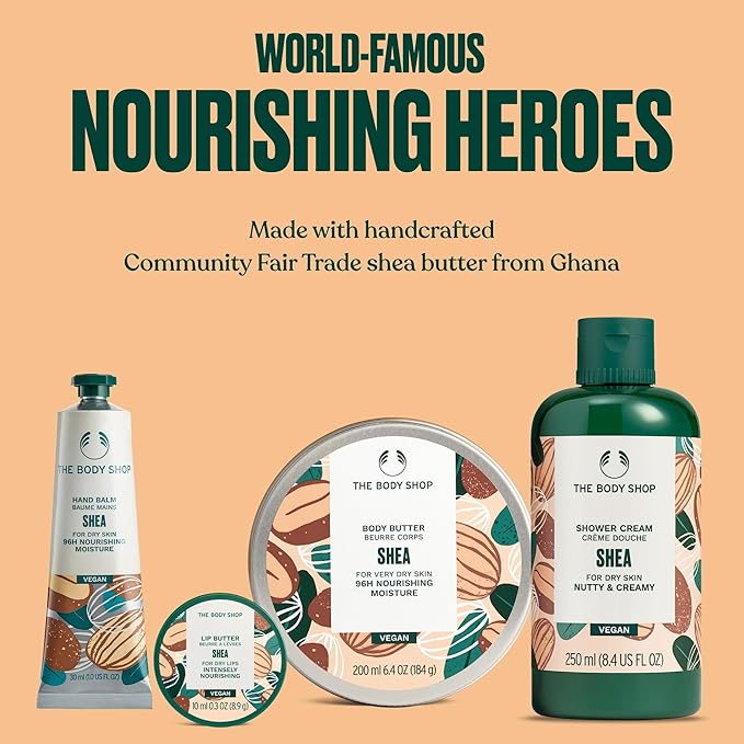 The Body Shop Shea Collection Gift Set - 4 Piece Set, Shower Cream, Body Butter, Lip Butter, Hand Balm, Vegan