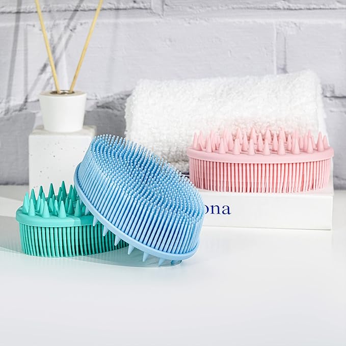 Premium Sensory Brush for Kids or Autism,Soft Silicone Body Scrubber,2 in 1 Sensory Room Occupational Therapy Sensory Brushes,Silicone Loofah,Pet Shower Brush Bath Brush Shampoo Brush(Spikes-Black)