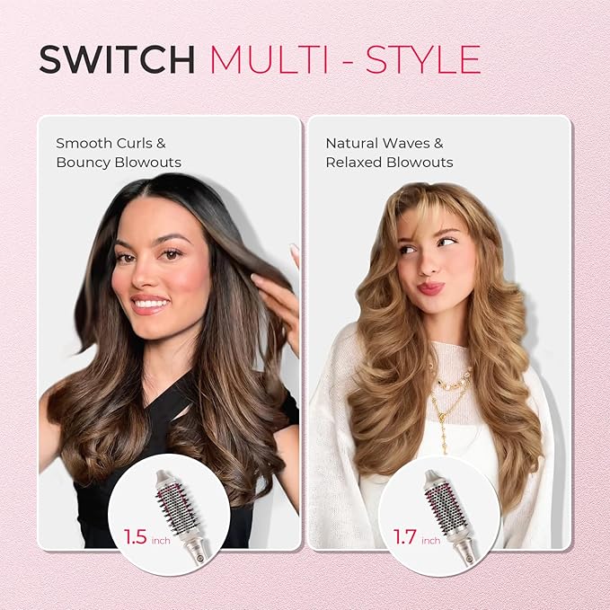 TYMO Thermal Brush Curling Brush - STYLUX 1.5 Inch Blowout Volumizer with Flexi-Fit for Hair Straightening, Heated Round Styler Tool, Hair Straightener and Curler 2 in 1, Dual Voltage, Gold