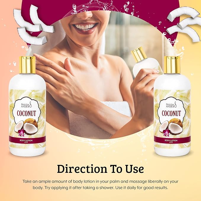 Freida and Joe Scented Body Lotion For Women, Deep Moisturizing Hand Cream, Womens Luxury Stocking Stuffers, 10oz (Coconut)
