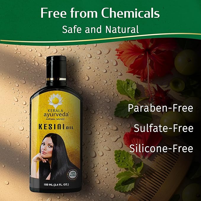 Kerala Ayurveda Kesini Hair Oil (3.38 fl oz) | Herbal Blend with Bacopa, Hibiscus, Amla, Indigo, Castor & Coconut Oil | Deeply Nourishes Dry Scalp & Strengthens Hair | Paraben-Free, Mineral Oil-Free