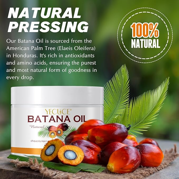 100% Natural Pure Batana Oil for Hair Growth, Unrefined Organic Raw Batana Oil Hair Growth Oil for Prevent Hair Loss, Enhances Hair Thickness, Repairs Damaged Hair for Men & Women (4.2 fl oz)