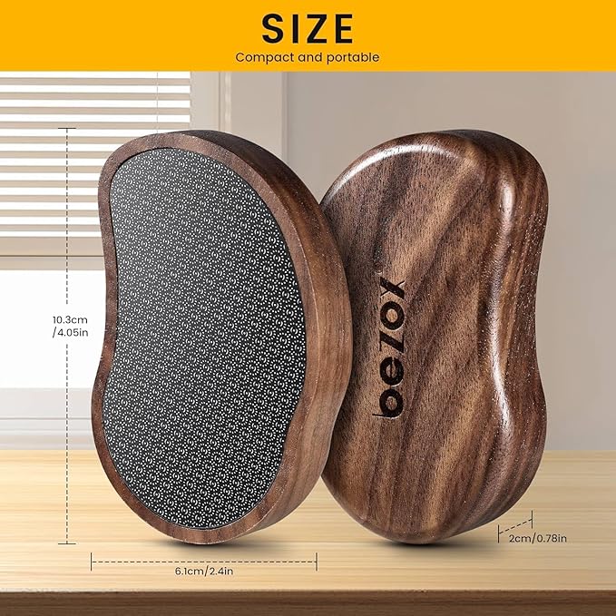 BEZOX Glass Foot Scrubber(1 PCS) - Nano-Glass Pedi Egg Pumice Stone for Feet Dead Skin, Plastic-Free Pedicure Foot File Callus Remover for Silky Smooth Feet - Walnut Wood Handled