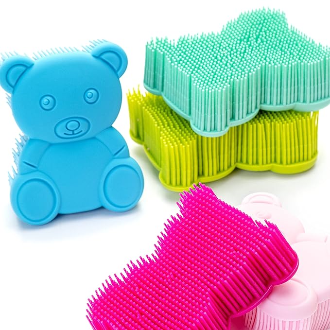 Premium Sensory Brush for Kids or Autism,Soft Silicone Body Scrubber,2 in 1 Sensory Room Occupational Therapy Sensory Brushes,Silicone Loofah,Pet Shower Brush Bath Brush Shampoo Brush(bear-light blue)