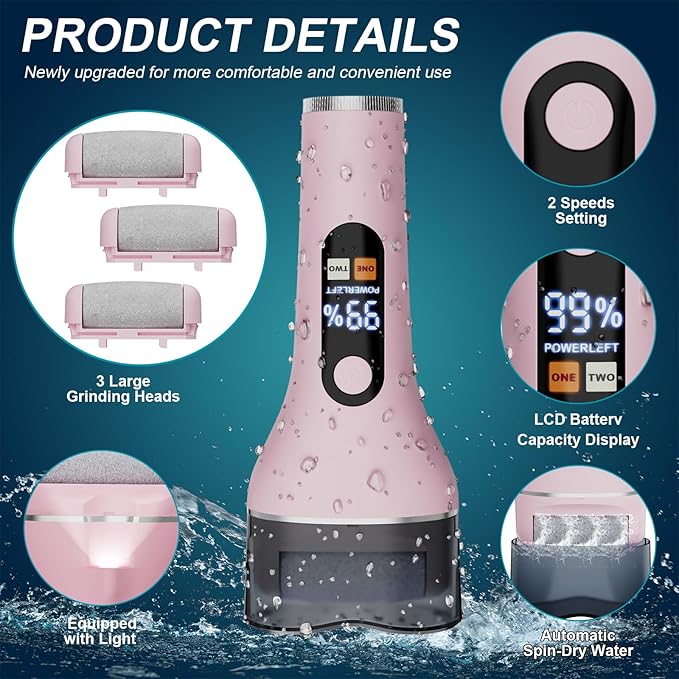 Electric Callus Remover for Feet Rechargeable Portable Electronic Foot File Pedicure Tools 16 in 1 Foot Callus Remover Kit Foot Scrubber to Remove Dead Skin (Pink)