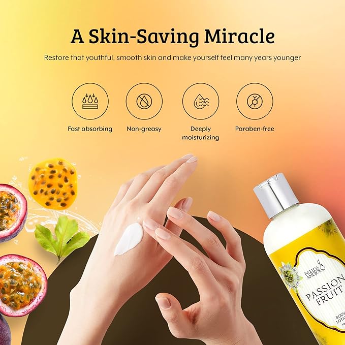 Scented Body Lotion For Women, Deep Moisturizing Hand Cream, Womens Luxury Stocking Stuffers & Fragrance Gifts That Smell Good, 10oz (Passion Fruit)