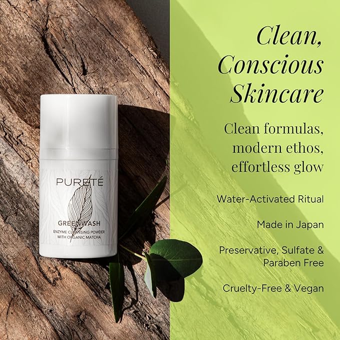Pureté Greenwash | Powder-to-Lather Exfoliating Cleanser with Ceremonial Matcha | Gentle, No-Tears Foaming Face Wash for Smooth, Clarified Skin | Buttery-Soft, Non-Abrasive | Made in Japan | 1.4 oz