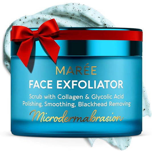 MAREE Face Exfoliator — Microdermabrasion Facial Scrub & Exfoliating Face Wash for Women — Collagen & Glycolic Acid — Gentle Scrub and Exfoliant — Men Exfoliating Scrubber — Exfoliante Facial Cleanser