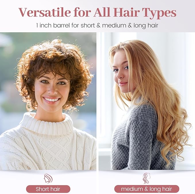 Zavarea Curling Iron for Short Hair, Mini Hair Curler with 1 Inch Ceramic Barrel, 3 Adjustable Temp, Portable Design, Instant Heating, Dual Voltage for Travel, Auto Shut-Off, Includes Storage Bag