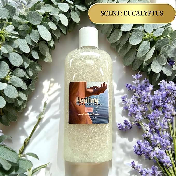 Healing Shower Gel – 8 oz Handmade Body Wash for Spiritual, Emotional & Energetic Cleansing – Eucalyptus Scent – Altar-Charged – Wiccan, Hoodoo, Conjure, Pagan Ritual Use – Vegan & Sulfate-Free