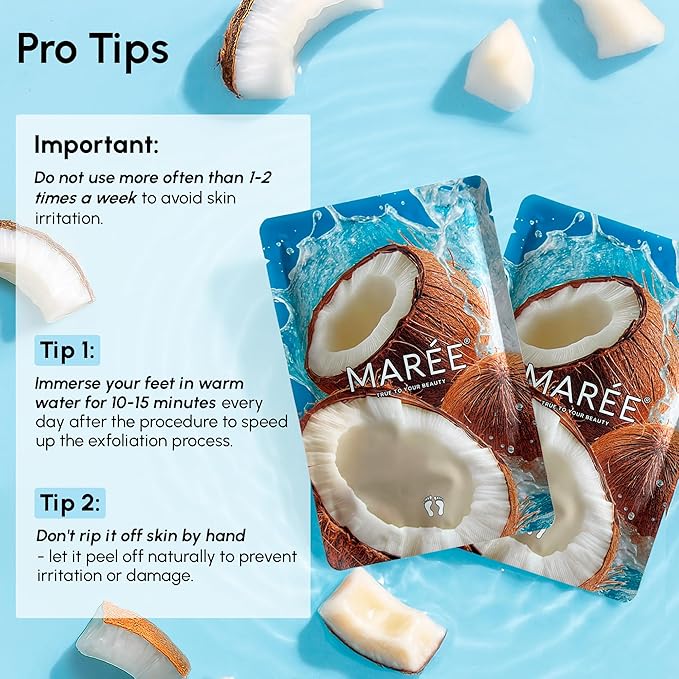 MAREE Foot Peeling Mask – 3-in-1 Foot Mask for Dry Cracked Feet, Callus Remover – Dead Skin Exfoliating Foot Peel Mask with Glycolic Acid – Moisturizing Socks for Men – Spa Self Care Gifts for Women