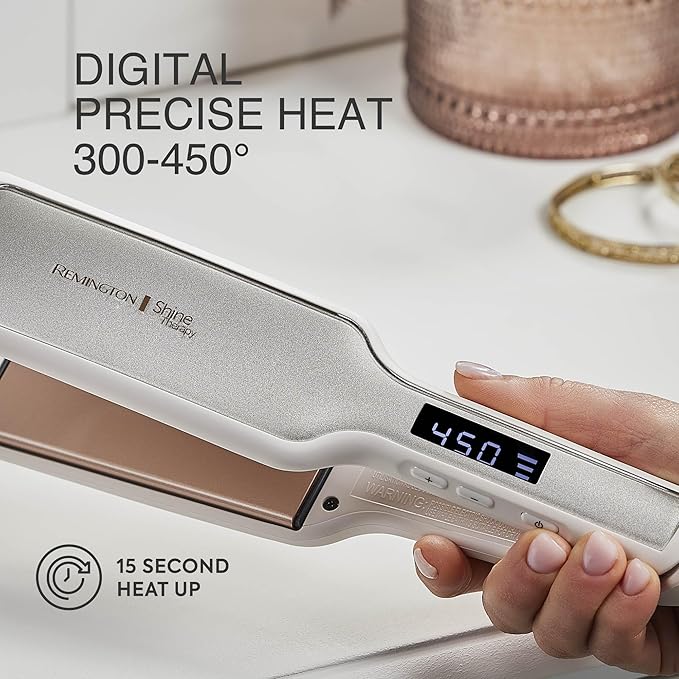 Remington Shine Therapy 2 inch Hair Straightener, Flat Iron Infused with Argan Oil & Keratin, Professional Ceramic Flat Iron for Less Frizz, Shiny & Smooth Hot Styling Tools (Pack of 2)