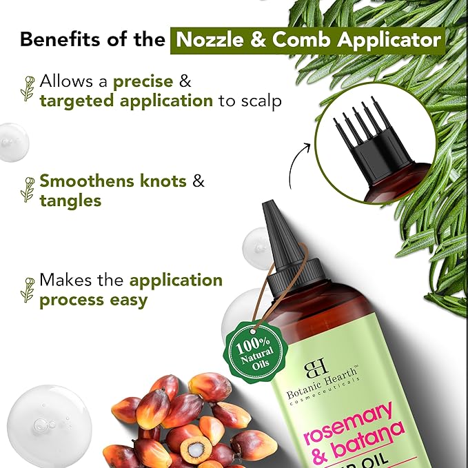 Botanic Hearth 100% Pure Rosemary Batana Oil for Hair Growth| Hair Oil Repairs Dry Damaged Hair, Strengthening, Healthier - Hair Tonic, 6.7fl oz