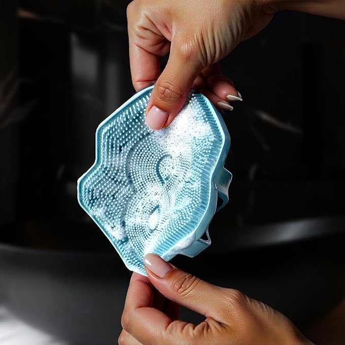 Silicone Shower Scrubber for Body – Exfoliating Loofah Alternative, Zinc & Silver-Infused, Hygienic & Gentle for Sensitive Skin, Durable & Long-Lasting Body Scrubber for Men - Sky Blue