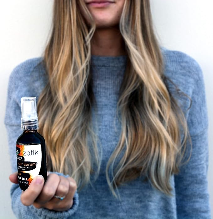 Zatik Naturals - Hair Serum with Argan & Black Seed Organic Oil Blend, For Curl enhancing and fine hair, Vegan, Non-GMO, Free of Gluten, Soy, Alcohol - pH Balanced, Biodegradable, 2.0 fl oz, 60ml