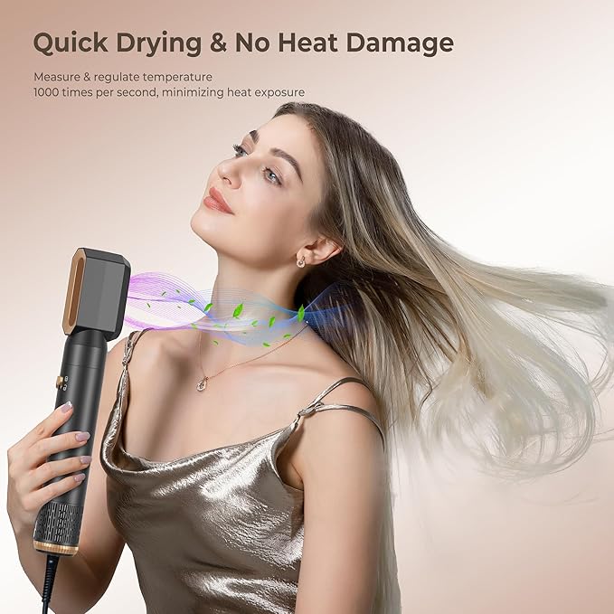 6 in 1 Hair Dryer Brush, Blow Dryer Brushies Ionic Hair Dryer, Oval Hot Air Brush, Hair Curler Straightener Magic Styler Autowrap Air Styler