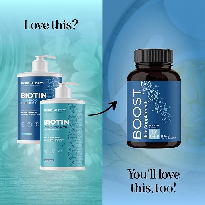 Rosemary Biotin Shampoo and Conditioner Set - Volumizing Shampoo and Conditioner for Thinning Hair for Women & Men with Nourishing B Vitamins - Color Safe Sulfate Paraben & Silicone Free (32 Fl Oz)