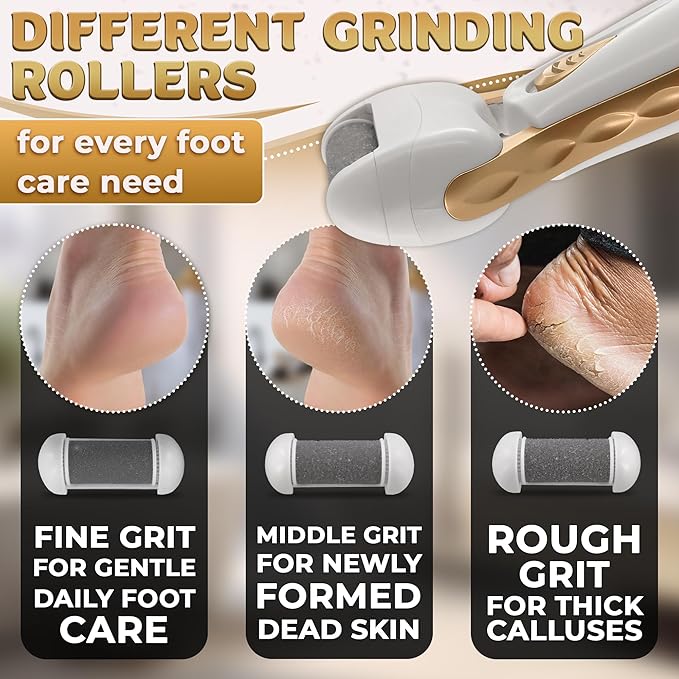 Electric Callus Remover for Feet – 5W Electric Foot Filer, 90-Min Runtime Foot Sander with Fast 2H Charge & 3 Replacement Rollers – Hard Skin Remover for Feet with Ergonomic Handle for Easy Grip