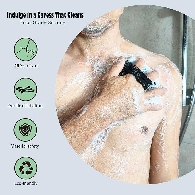 Silicone Body Scrubber-Silicone Shower Brush for Gentle Exfoliating & Lathering with Body Scrub & Wash, Durable & Hygienic, Deep Cleansing Exfoliator for All Skin Types - Shower Essential(1Pack.black)