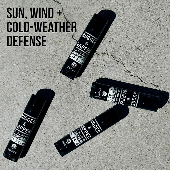 RUGGED & DAPPER Lip Balm for Men - Certified Organic + Natural Ingredients - 4 Pack - Hydrating Mens Chapstick - USA Made