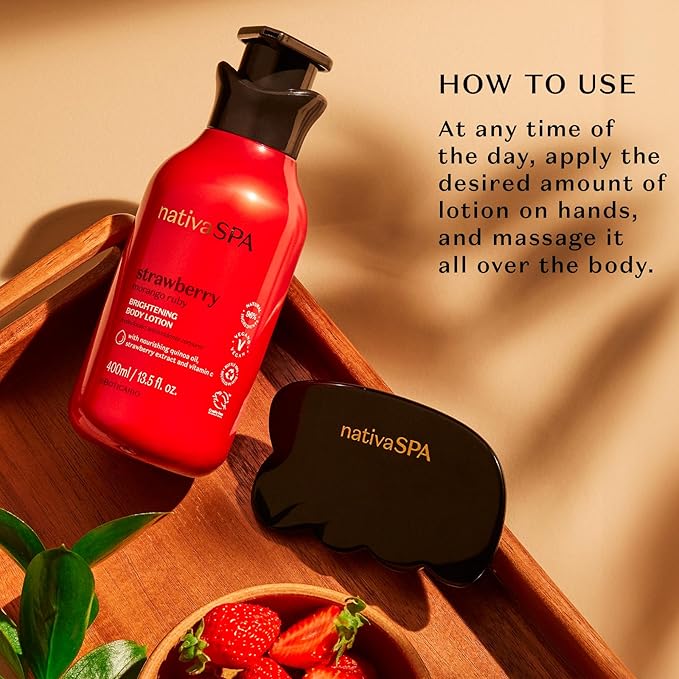 Nativa SPA by O Boticário, Ruby Strawberry Antioxidant Body Lotion, Brightening Vitamin C and Nourishment for Radiant Skin, 13.5 Ounce