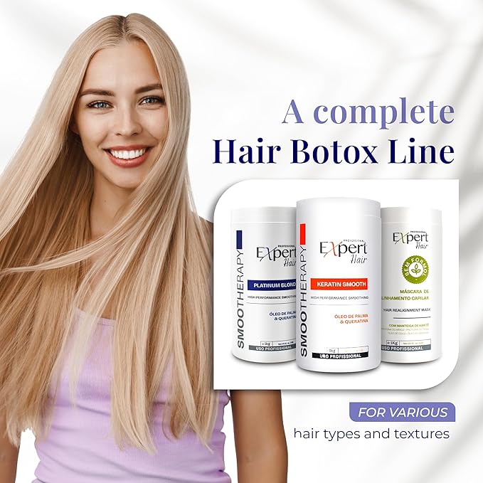 Platinum Blond, Botox Hair Treatment- Straightening, Anti-Frizz, Botox Capilar Para El Cabello- Neutralize yellow tones -Queratina para Alisar el Cabello, Cirugia Capilar para el Cabello (1kg/35.3 oz)