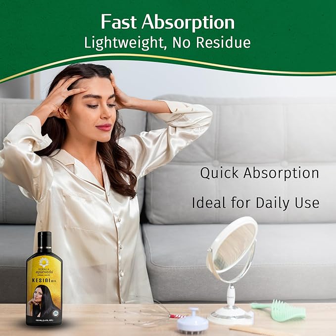 Kerala Ayurveda Kesini Hair Oil (3.38 fl oz) | Herbal Blend with Bacopa, Hibiscus, Amla, Indigo, Castor & Coconut Oil | Deeply Nourishes Dry Scalp & Strengthens Hair | Paraben-Free, Mineral Oil-Free