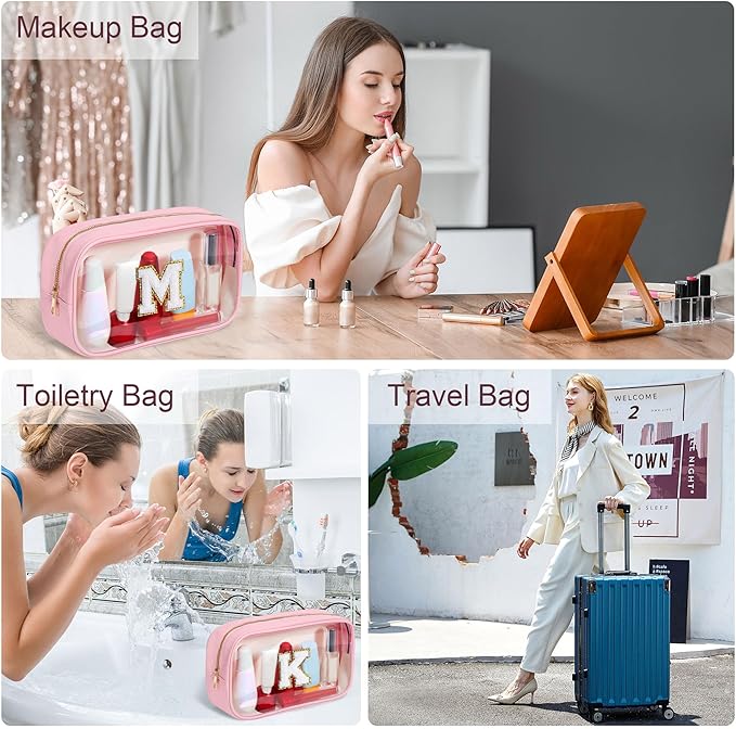 YOOLIFE Christmas Gifts for Grandkids Teacher Gift Travel Toiletry Bag Clear Makeup Bag Travel Essentials Christmas Gifts for Girls Teen Girlfriend Kids Birthday Gift Stocking Stuffers Pink M