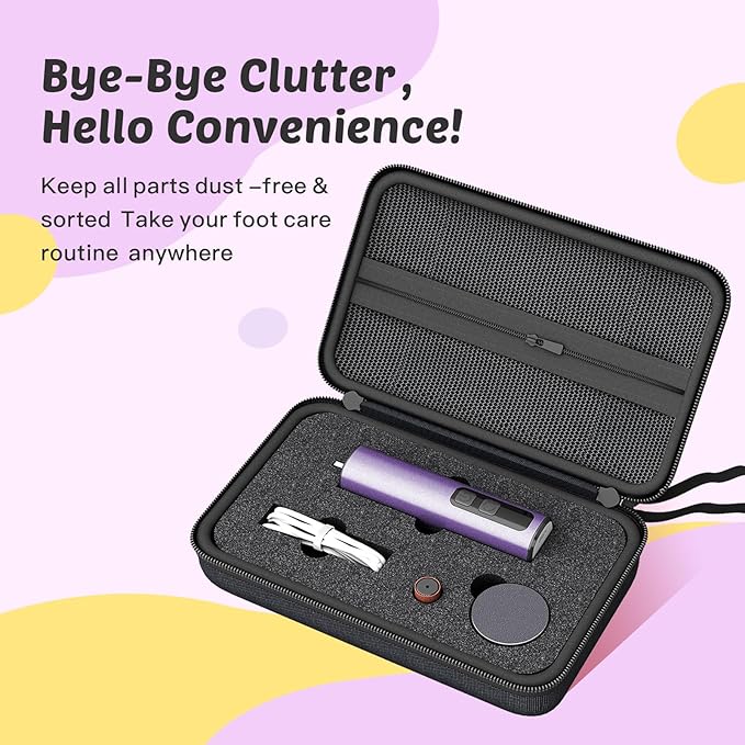 Electric Foot Callus Remover - 9-Speed with Glass Crystal Grinding Disc & Storage Box, 80/120 Grit Sandpapers (20pcs), 10 Nail Heads, Type-C Fast Charge for Dead Skin