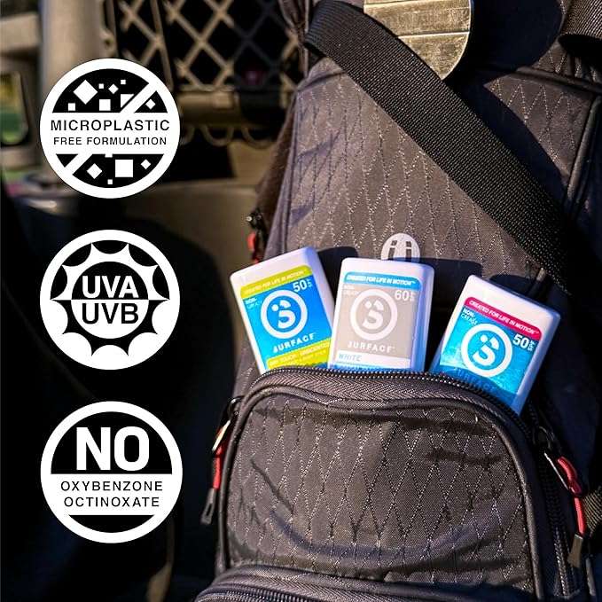 Surface Mineral Sunscreen Face Stick SPF 60, Lightweight Non-Nano Zinc Oxide Formula, Reef Friendly, Broad Spectrum UVA UVB Protection, Water Resistant Sun Care for 80 Minutes, Tinted, 0.5oz