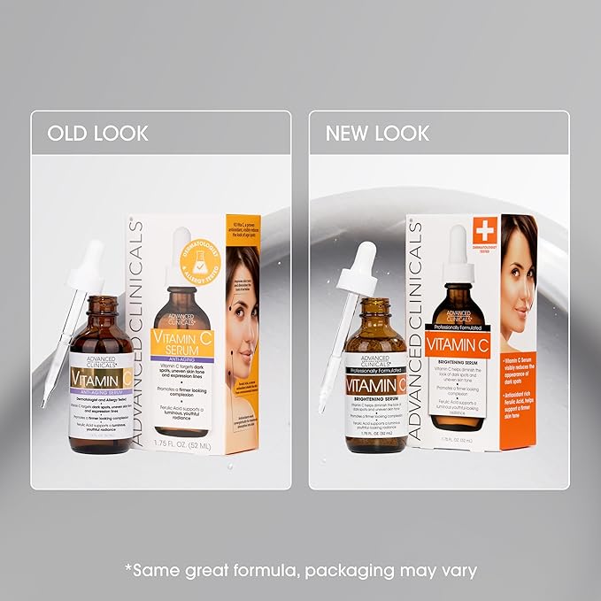 Advanced Clinicals Brightening Vitamin C Serum For Face With Glycolic Acid + Lactic Acid | Vitamin C Eye Serum Face Moisturizer For Improving Look Of Dark Spots & Uneven Complexion, 1.75 Fl Oz