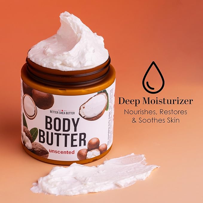 Unscented Body Butter for Dry Skin | with Raw Shea Butter and Jojoba Oil | Deep Moisturizer Safe for Sensitive Skin, Non Greasy, Fragrance Free | 8 oz