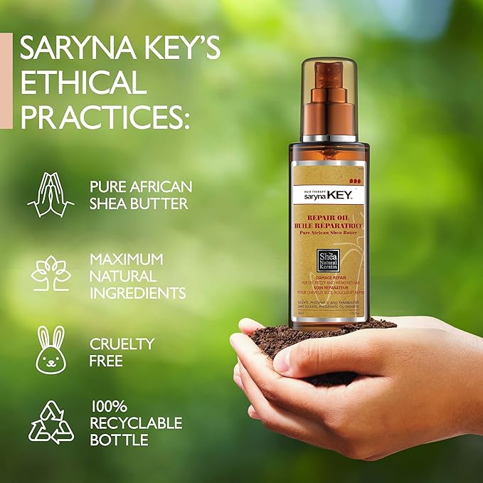 Saryna Key Hair Oil for Damage Repair - Pure African Shea Butter with Keratin & Vitamin E for Hair Treatment - Frizz Control & Split End Repair Hair Serum - Moisturizes, Shines, Softens (105ml/3.55oz)