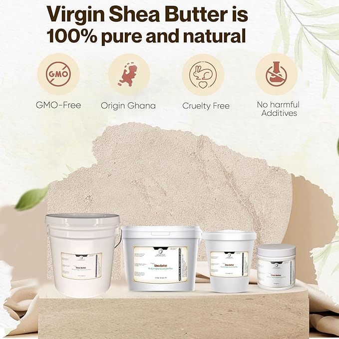 Virgin Shea Butter Raw Unrefined 1 lb – 100% Pure & Natural, Cold Pressed from Ghana, Creamy Texture with Natural Nut Aroma, for Skin, Hair Care, DIY Skincare & Beauty Recipes (Net wt: 0.45kg / 16 oz)