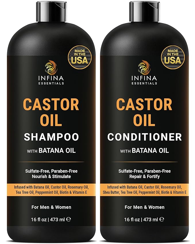 Castor Oil Shampoo and Conditioner Set | 16 fl oz Each | with Batana Oil | Strengthening, Thickening & Hydrating Formula | Supports Hair Growth & Fuller, Healthier Hair